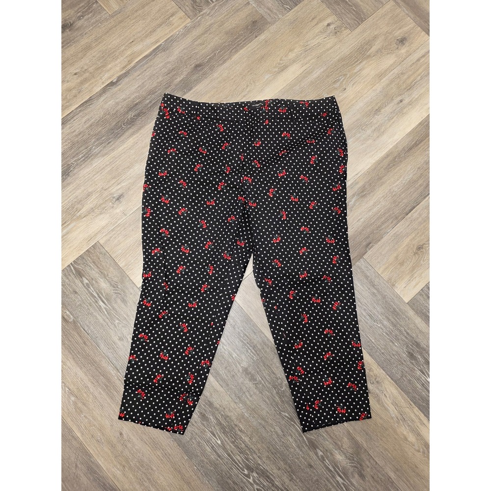 Liz Claiborne Emma Classic Pants Womens 18W Black Polka Dot Red Floral Ankle